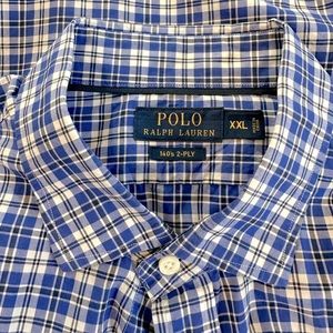 POLO RALPH LAUREN | Men's Dress Shirt | 140's 2-PLY | Blue and White | XXL